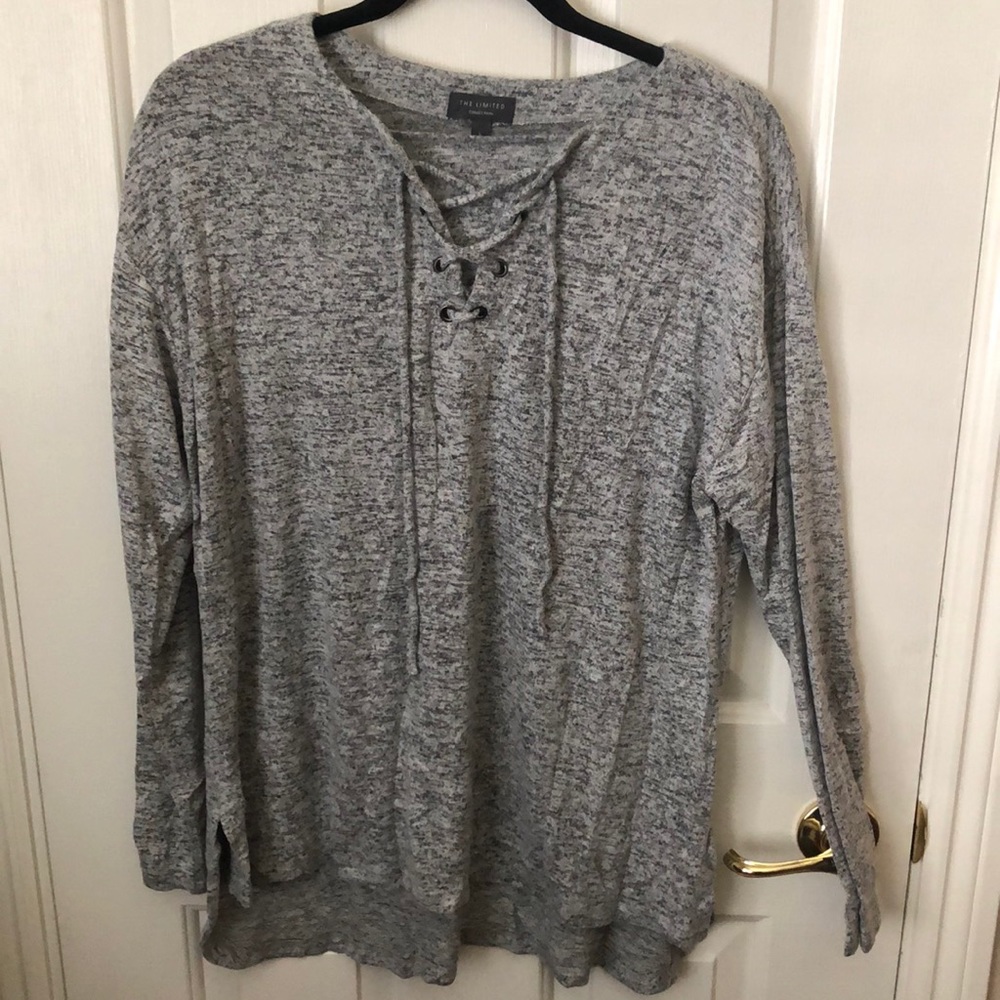 The Limited marled gray tie up lightweight top